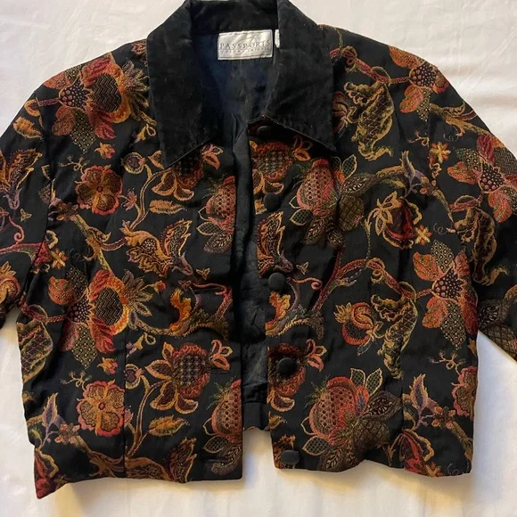 Brocade Black and Brown Floral Blazer Jacket - Picture 2 of 12